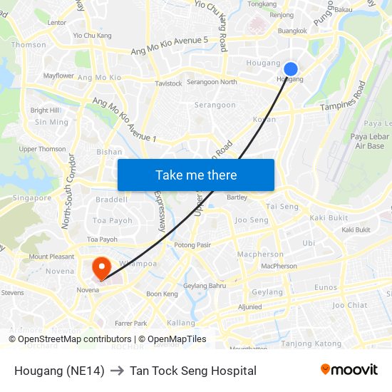 Hougang (NE14) to Tan Tock Seng Hospital map
