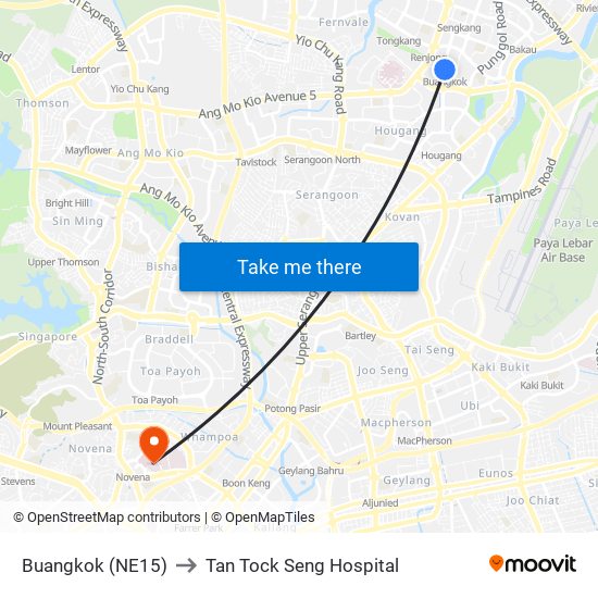 Buangkok (NE15) to Tan Tock Seng Hospital map