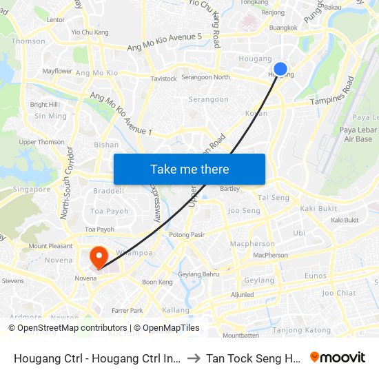 Hougang Ctrl - Hougang Ctrl Int (64009) to Tan Tock Seng Hospital map