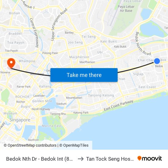 Bedok Nth Dr - Bedok Int (84009) to Tan Tock Seng Hospital map