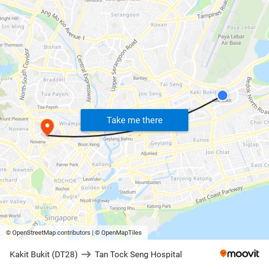 Kakit Bukit (DT28) to Tan Tock Seng Hospital map