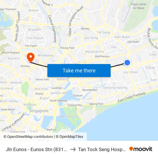 Jln Eunos - Eunos Stn (83101) to Tan Tock Seng Hospital map