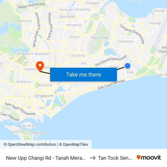 New Upp Changi Rd - Tanah Merah Stn Exit A (85099) to Tan Tock Seng Hospital map