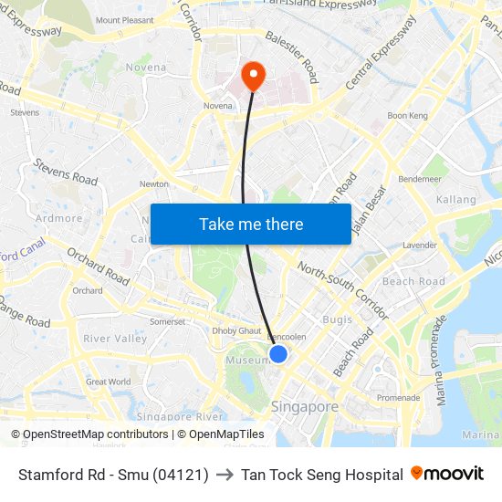 Stamford Rd - Smu (04121) to Tan Tock Seng Hospital map