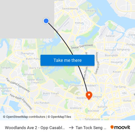 Woodlands Ave 2 - Opp Casablanca (46221) to Tan Tock Seng Hospital map