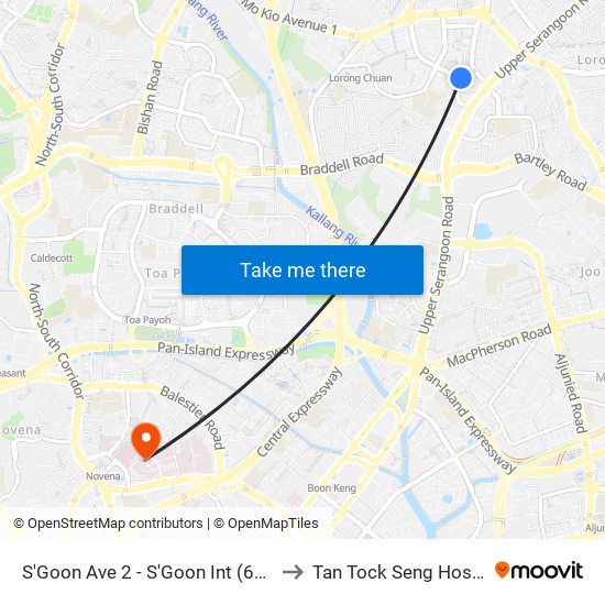 S'Goon Ave 2 - S'Goon Int (66009) to Tan Tock Seng Hospital map