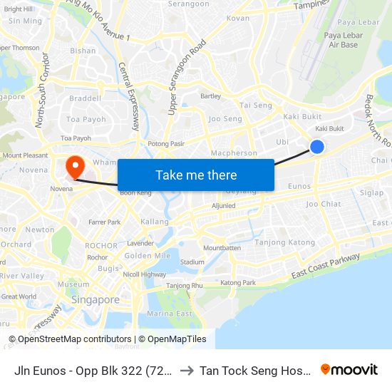 Jln Eunos - Opp Blk 322 (72019) to Tan Tock Seng Hospital map