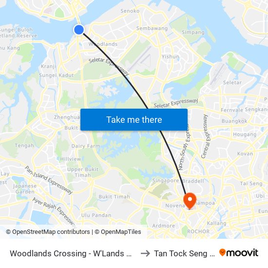 Woodlands Crossing - W'Lands Checkpt (46109) to Tan Tock Seng Hospital map