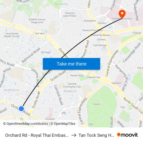 Orchard Rd - Royal Thai Embassy (09179) to Tan Tock Seng Hospital map