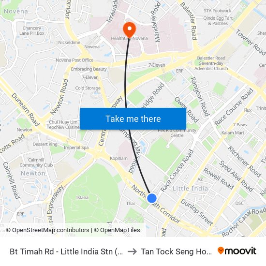 Bt Timah Rd - Little India Stn (40019) to Tan Tock Seng Hospital map