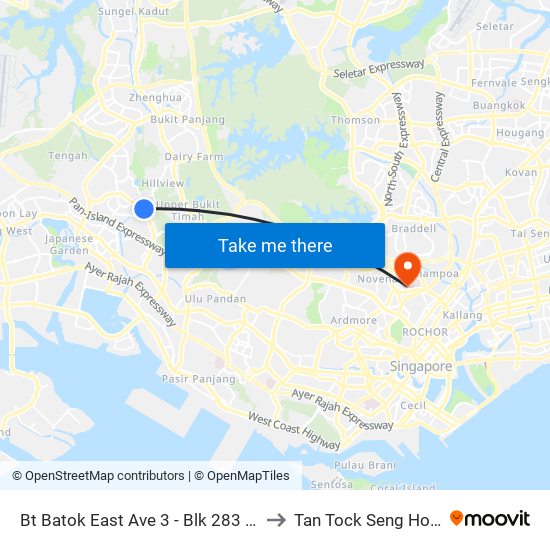 Bt Batok East Ave 3 - Blk 283 (43189) to Tan Tock Seng Hospital map