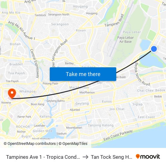 Tampines Ave 1 - Tropica Condo (75259) to Tan Tock Seng Hospital map