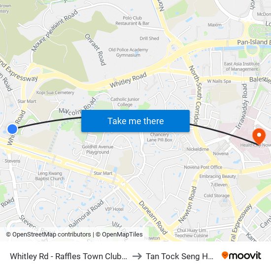 Whitley Rd - Raffles Town Club (40231) to Tan Tock Seng Hospital map