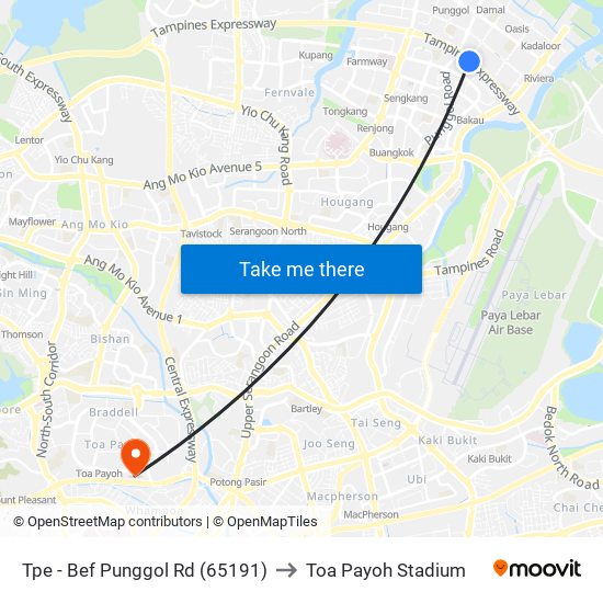 Tpe -  Bef Punggol Rd (65191) to Toa Payoh Stadium map