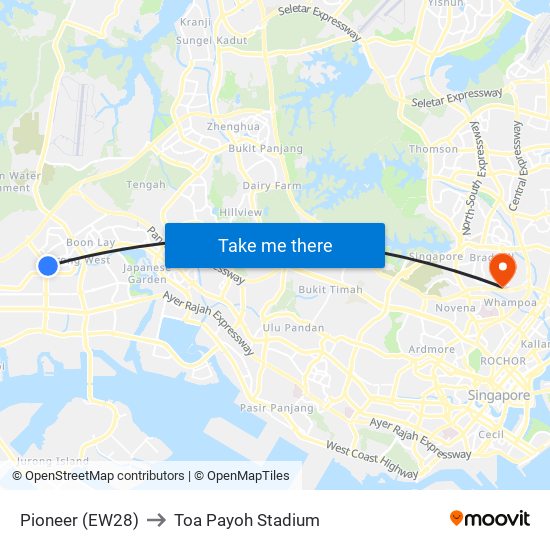 Pioneer (EW28) to Toa Payoh Stadium map