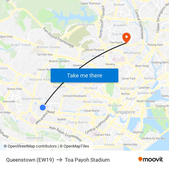 Queenstown (EW19) to Toa Payoh Stadium map