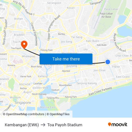 Kembangan (EW6) to Toa Payoh Stadium map