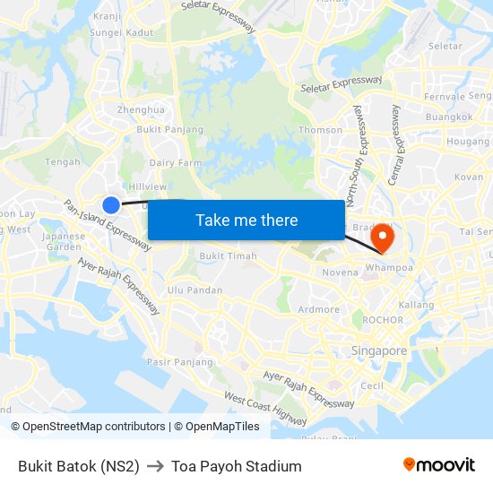 Bukit Batok (NS2) to Toa Payoh Stadium map