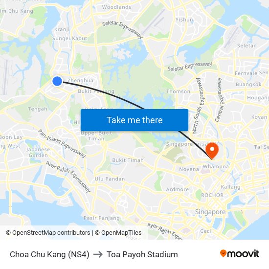Choa Chu Kang (NS4) to Toa Payoh Stadium map