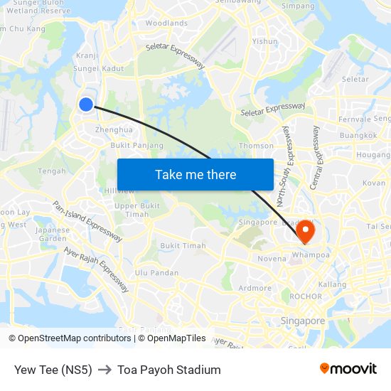 Yew Tee (NS5) to Toa Payoh Stadium map