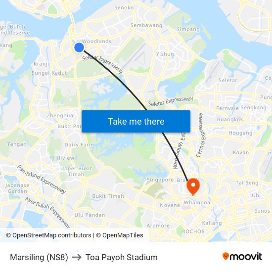 Marsiling (NS8) to Toa Payoh Stadium map