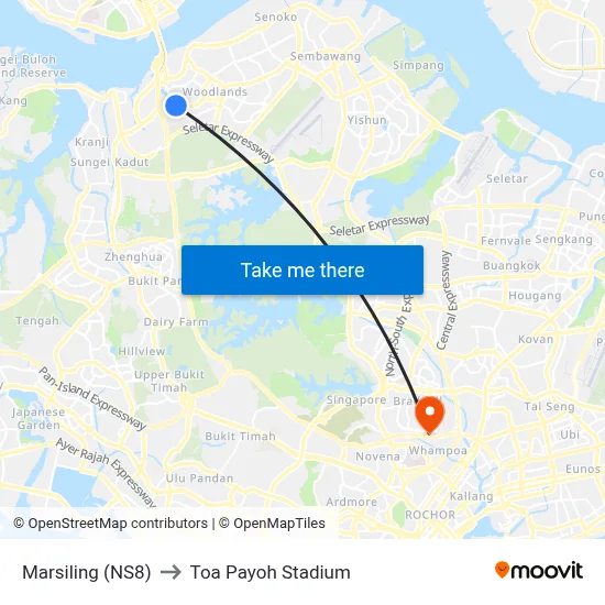 Marsiling (NS8) to Toa Payoh Stadium map