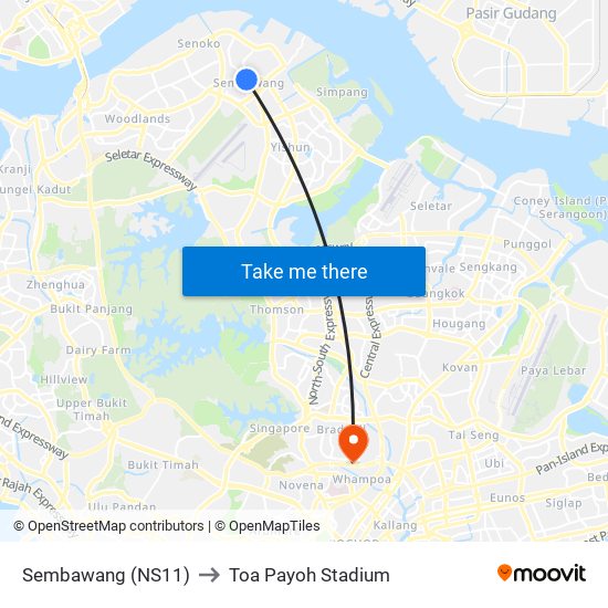 Sembawang (NS11) to Toa Payoh Stadium map