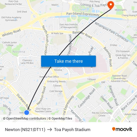 Newton (NS21|DT11) to Toa Payoh Stadium map