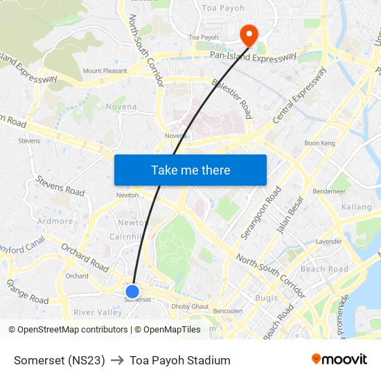 Somerset (NS23) to Toa Payoh Stadium map