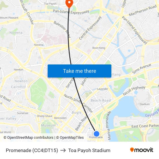 Promenade (CC4|DT15) to Toa Payoh Stadium map