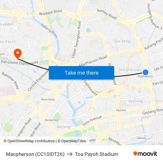 Macpherson (CC10|DT26) to Toa Payoh Stadium map