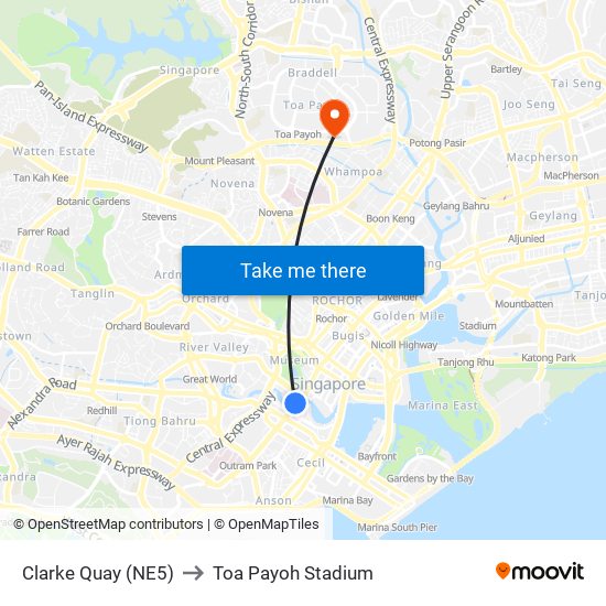 Clarke Quay (NE5) to Toa Payoh Stadium map