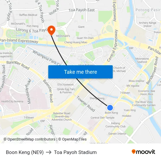 Boon Keng (NE9) to Toa Payoh Stadium map