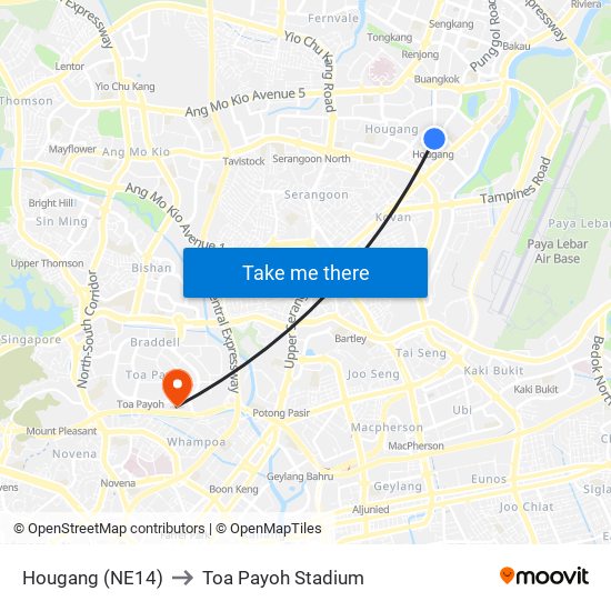 Hougang (NE14) to Toa Payoh Stadium map