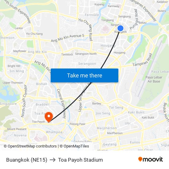 Buangkok (NE15) to Toa Payoh Stadium map