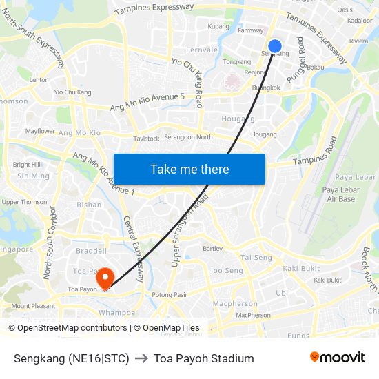 Sengkang (NE16|STC) to Toa Payoh Stadium map