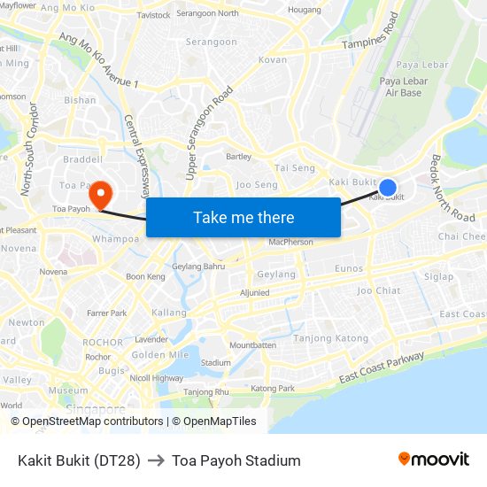 Kakit Bukit (DT28) to Toa Payoh Stadium map