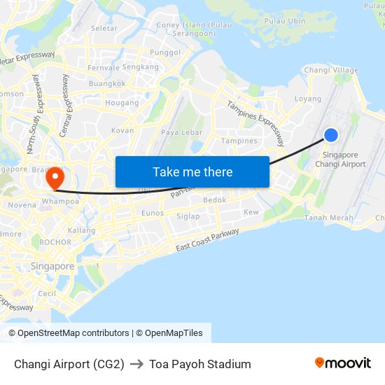 Changi Airport (CG2) to Toa Payoh Stadium map