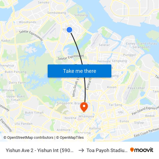 Yishun Ave 2 - Yishun Int (59009) to Toa Payoh Stadium map