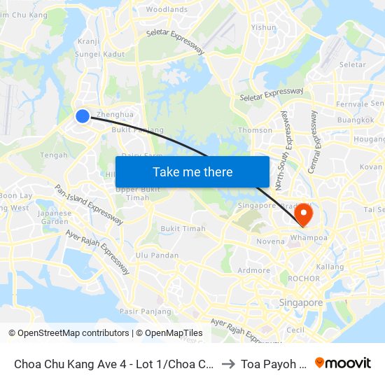 Choa Chu Kang Ave 4 - Lot 1/Choa Chu Kang Stn (44539) to Toa Payoh Stadium map