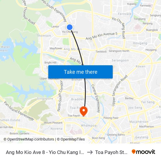 Ang Mo Kio Ave 8 - Yio Chu Kang Int (55509) to Toa Payoh Stadium map