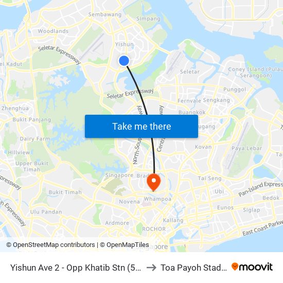 Yishun Ave 2 - Opp Khatib Stn (59049) to Toa Payoh Stadium map