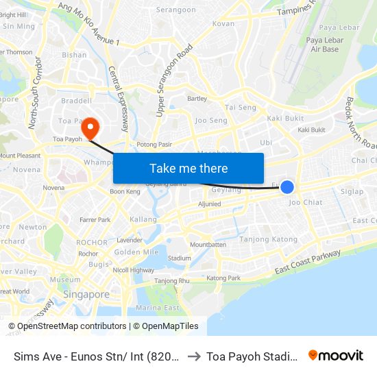 Sims Ave - Eunos Stn/ Int (82061) to Toa Payoh Stadium map