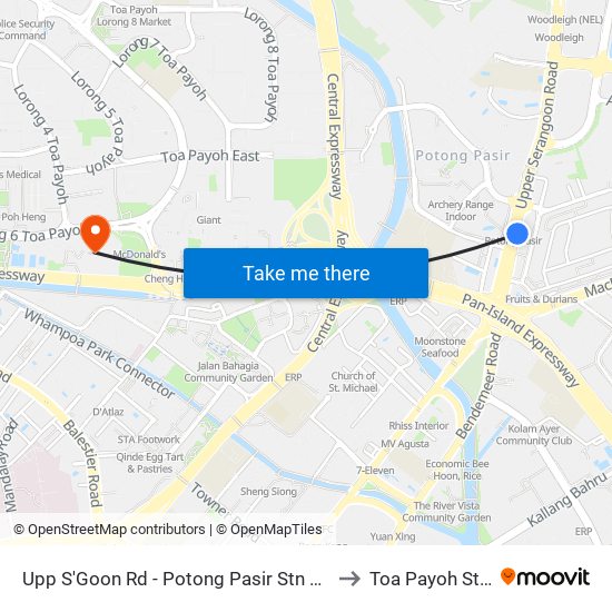 Upp S'Goon Rd - Potong Pasir Stn Exit B (60269) to Toa Payoh Stadium map