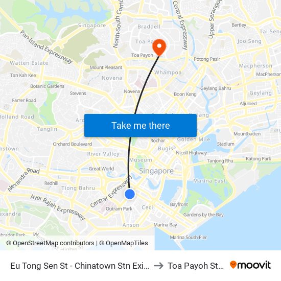 Eu Tong Sen St - Chinatown Stn Exit C (05013) to Toa Payoh Stadium map