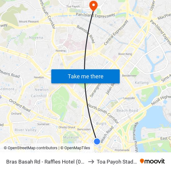 Bras Basah Rd - Raffles Hotel (02049) to Toa Payoh Stadium map