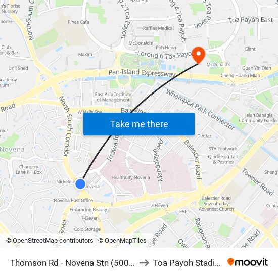 Thomson Rd - Novena Stn (50038) to Toa Payoh Stadium map