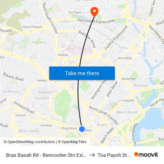 Bras Basah Rd - Bencoolen Stn Exit B (08069) to Toa Payoh Stadium map