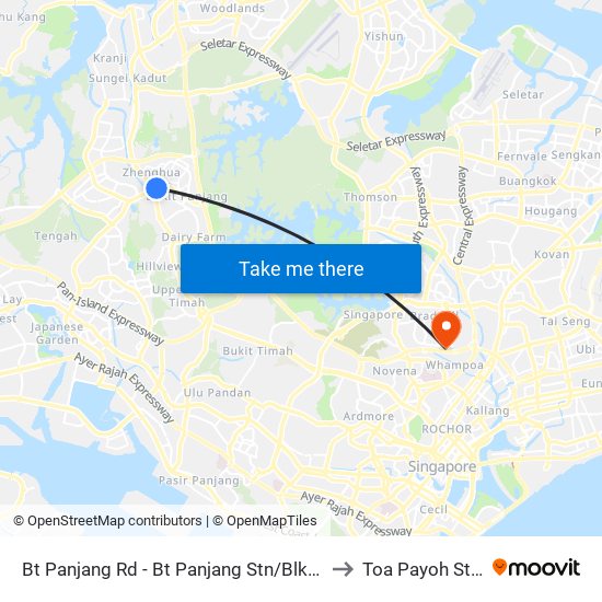 Bt Panjang Rd - Bt Panjang Stn/Blk 604 (44251) to Toa Payoh Stadium map