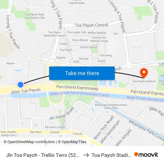 Jln Toa Payoh - Trellis Twrs (52071) to Toa Payoh Stadium map